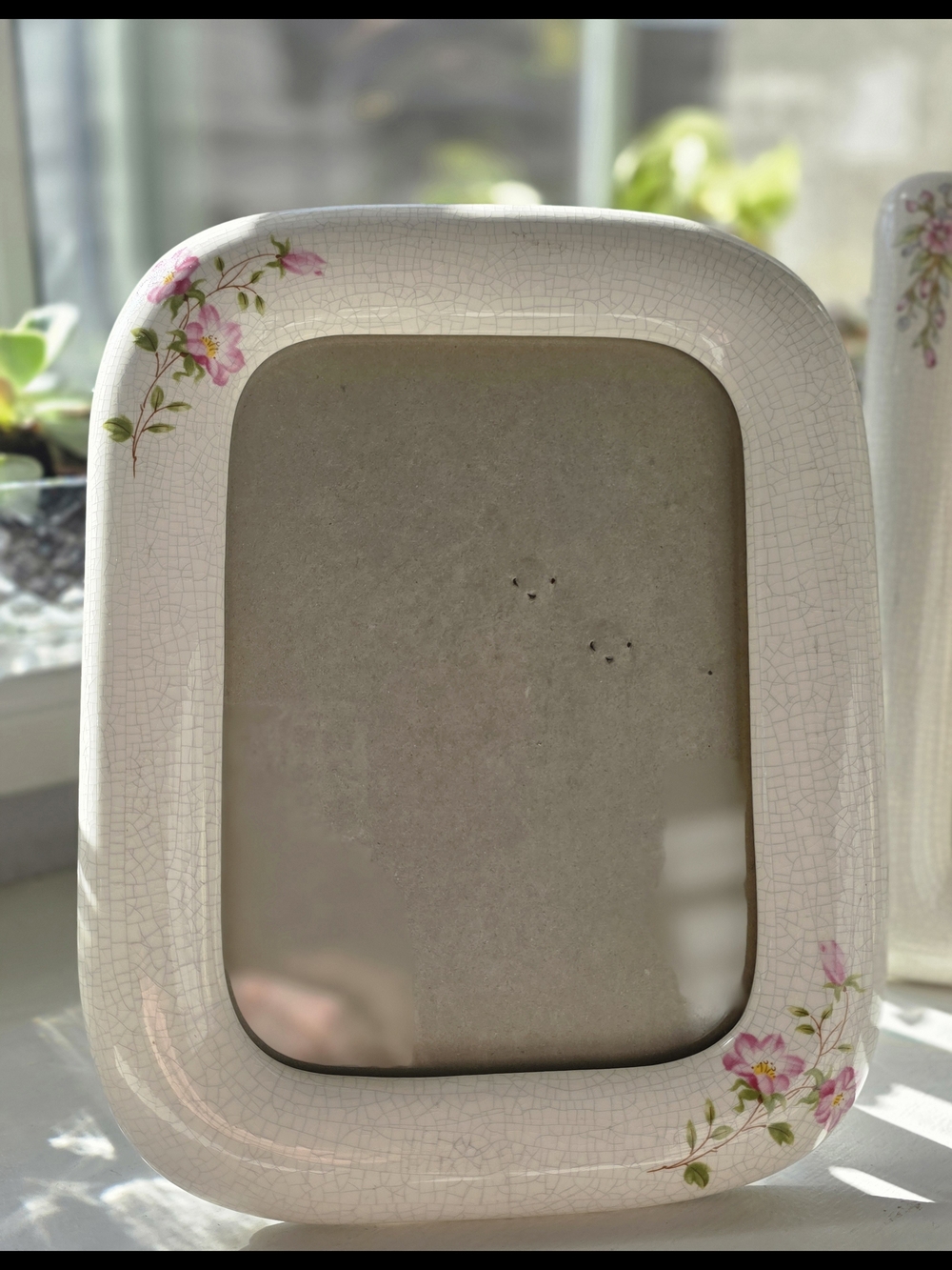 Vintage 1980s Terragrafics Ceramic Floral Crackle Glaze Picture Frame ✨️